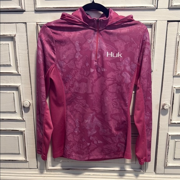Huk Women's Hoodie Long Sleeve Tee - Pink Camo - Picture 5 of 5
